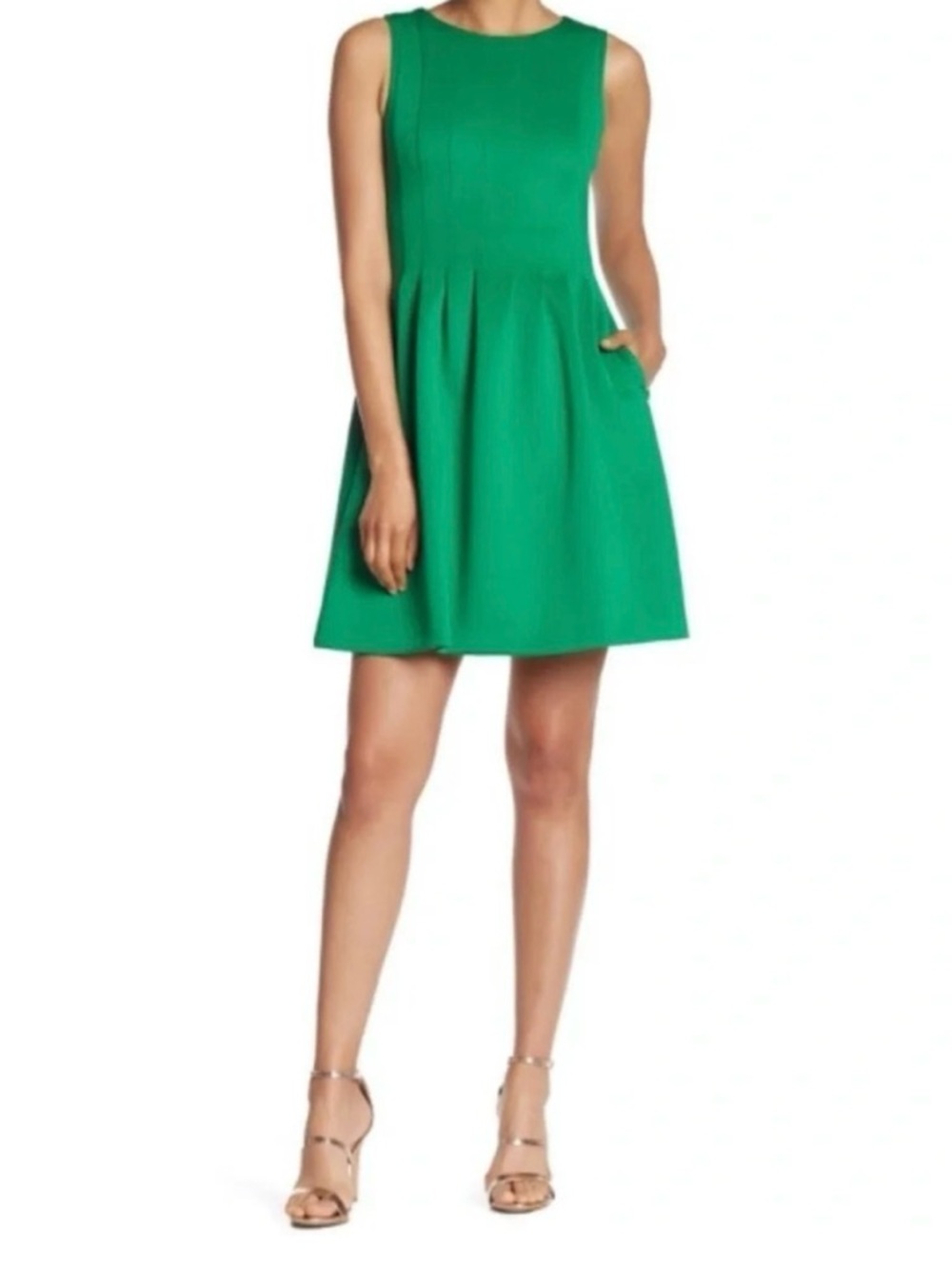 Vince Camuto Emerald Green Sleeveless Pleated Mini Dress